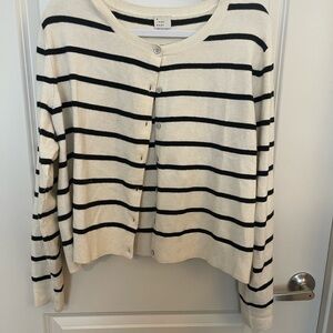 a new day Cream and Black Striped Button-Front Cardigan